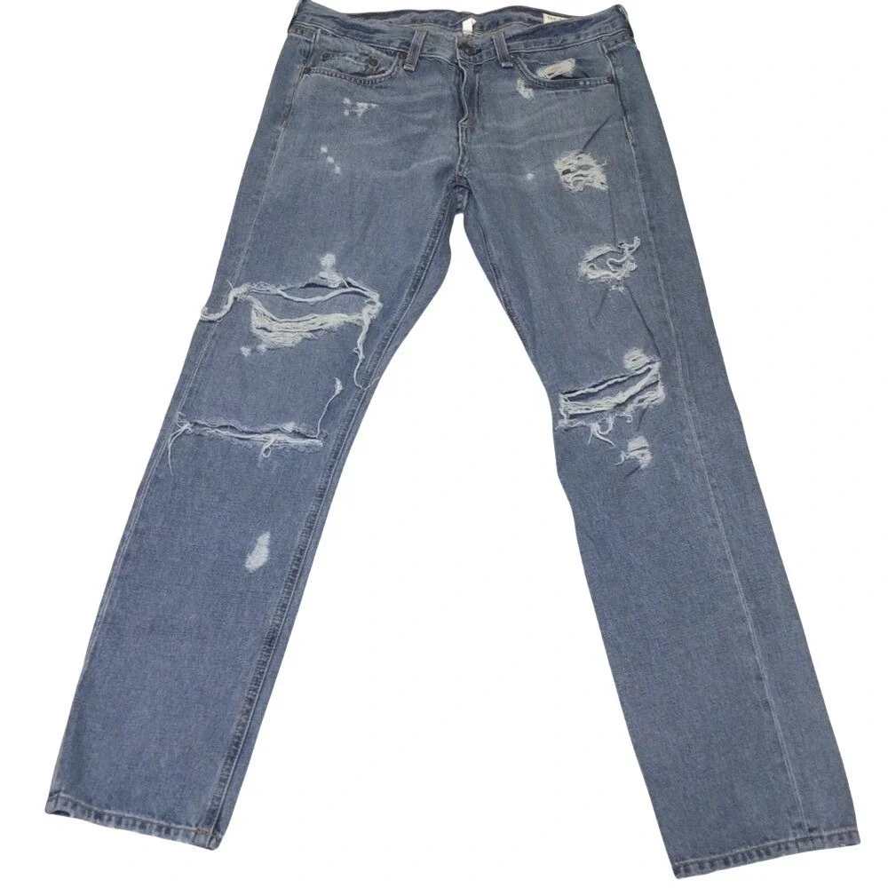 Rag & Bone Boyfriend Jeans 27 Distressed Ripped Straight Leg 90s Indie Grunge